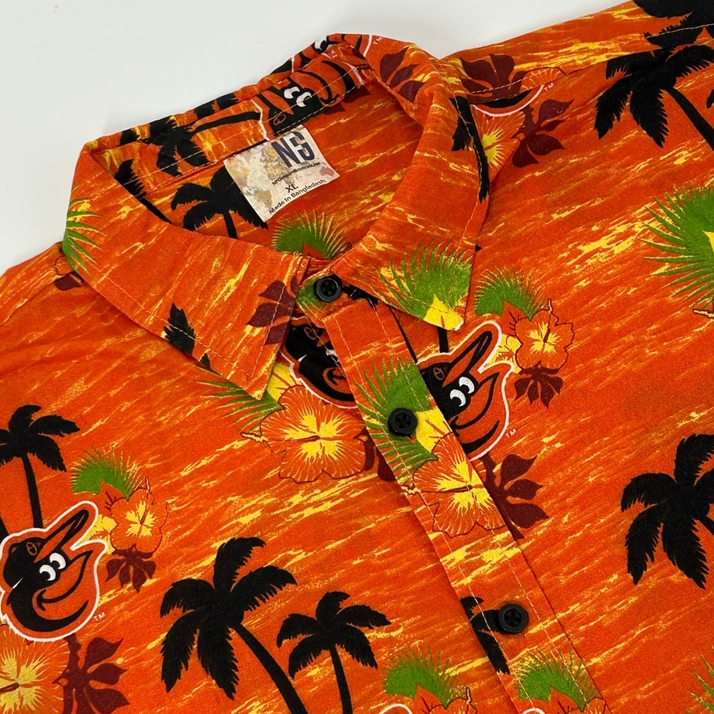 Baltimore‎ Orioles Hawaiian Shirt Youth XL Orange Aloha Button Up MLB SGA